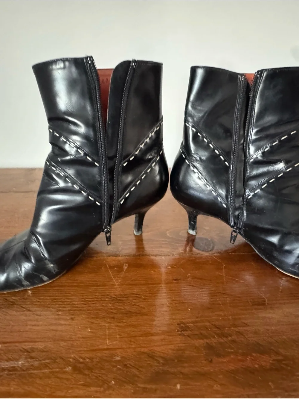 Vintage Salvatore Ferragamo Black Pointed Kitten Heel Ankle Boots